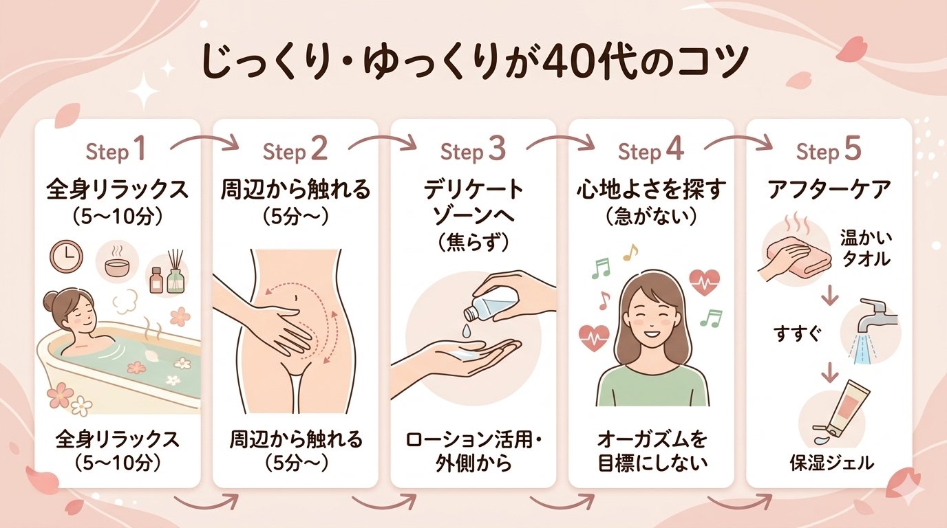 40代女性のセルフプレジャー 基本の5ステップ — じっくり・ゆっくりがコツ
